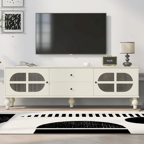 68.9 Modern TV Stand for TVs up to 75 Inches, Entertainment Center with Fluted Glass Doors for Living Room