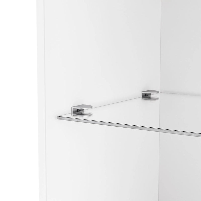 Armoire de rangement laquée avec lumières LED, armoire haute de 170 cm avec porte en acrylique, plan de travail ouvert et étagères en verre trempé