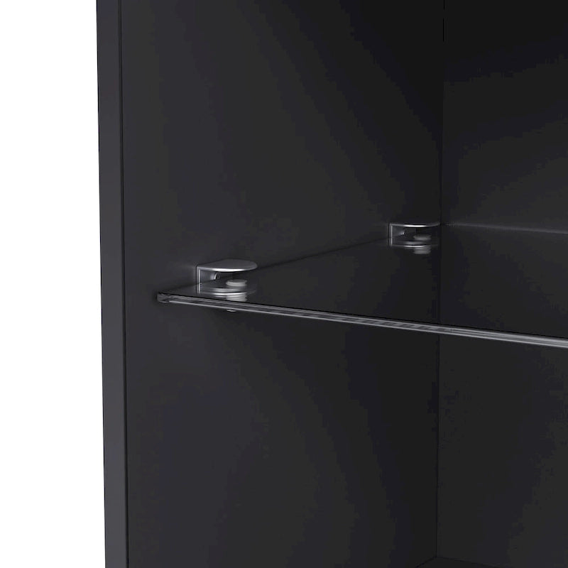 Armoire de rangement laquée avec lumières LED, armoire haute de 170 cm avec porte en acrylique, plan de travail ouvert et étagères en verre trempé