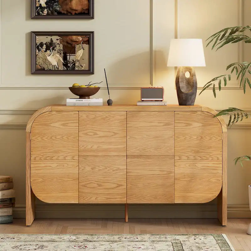 Buffet bahut en bois à 4 portes avec bords incurvés et étagères réglables
