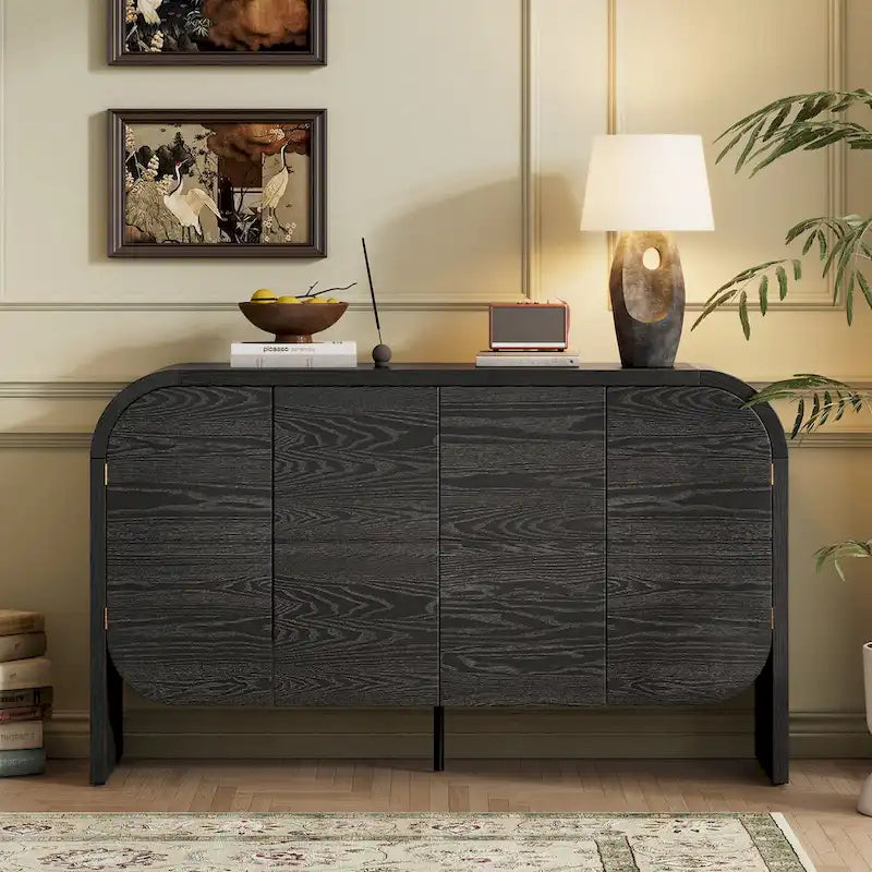 Buffet bahut en bois à 4 portes avec bords incurvés et étagères réglables