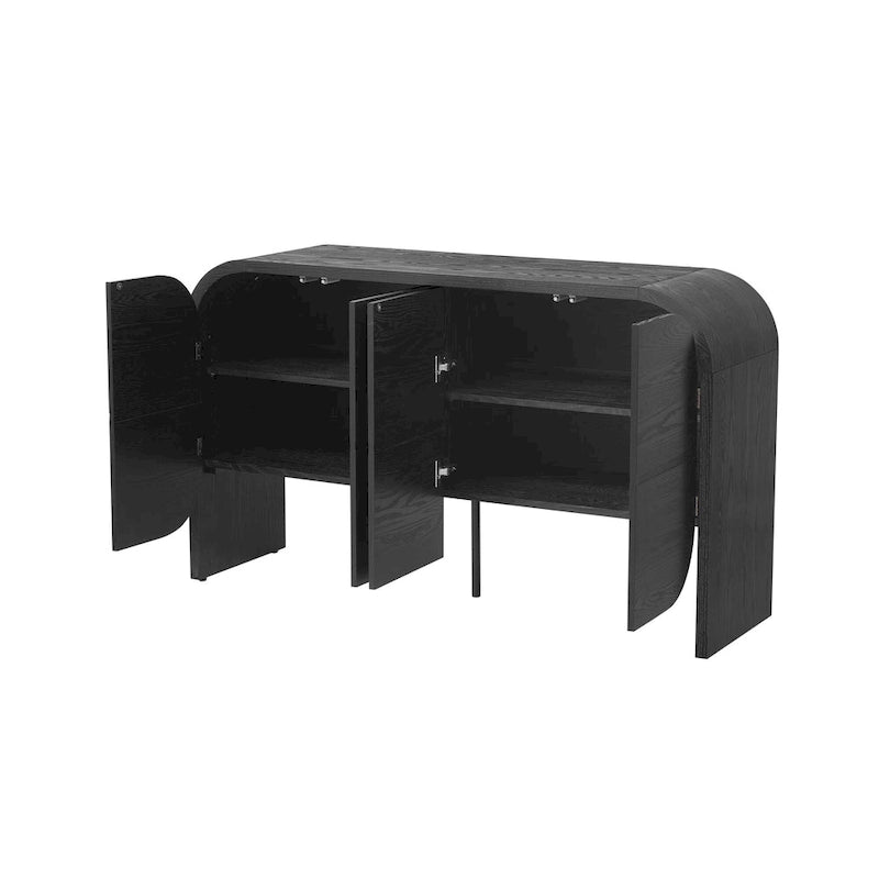 Buffet bahut en bois à 4 portes avec bords incurvés et étagères réglables