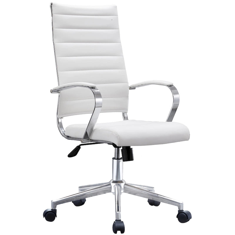 Fauteuil de bureau moderne à dossier haut en cuir PU nervuré, inclinable pour salle de conférence, ordinateur, chef, tâche de direction, patron
