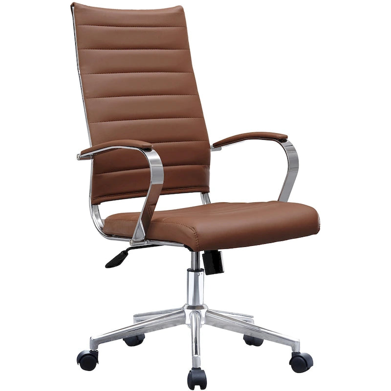 Fauteuil de bureau moderne à dossier haut en cuir PU nervuré, inclinable pour salle de conférence, ordinateur, chef, tâche de direction, patron