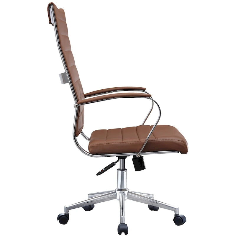 Fauteuil de bureau moderne à dossier haut en cuir PU nervuré, inclinable pour salle de conférence, ordinateur, chef, tâche de direction, patron