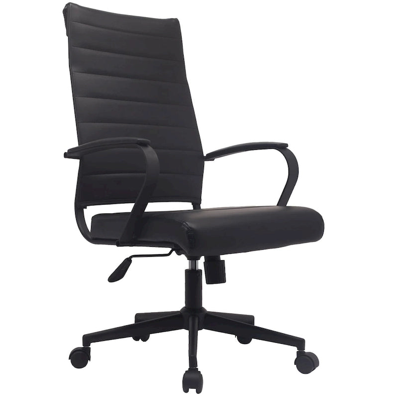 Fauteuil de bureau moderne à dossier haut en cuir PU nervuré, inclinable pour salle de conférence, ordinateur, chef, tâche de direction, patron