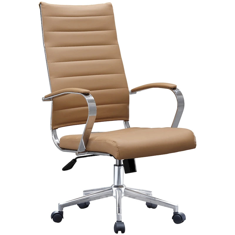 Fauteuil de bureau moderne à dossier haut en cuir PU nervuré, inclinable pour salle de conférence, ordinateur, chef, tâche de direction, patron