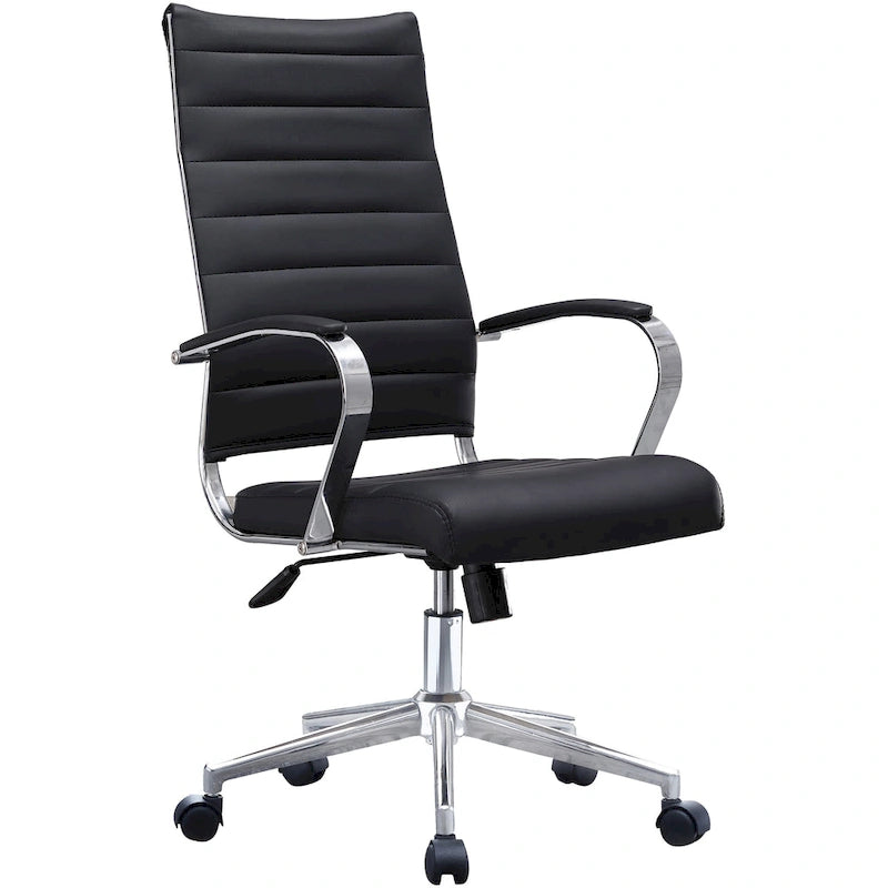 Fauteuil de bureau moderne à dossier haut en cuir PU nervuré, inclinable pour salle de conférence, ordinateur, chef, tâche de direction, patron