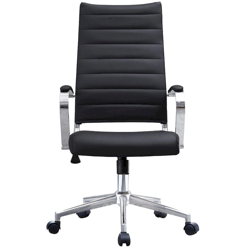 Fauteuil de bureau moderne à dossier haut en cuir PU nervuré, inclinable pour salle de conférence, ordinateur, chef, tâche de direction, patron