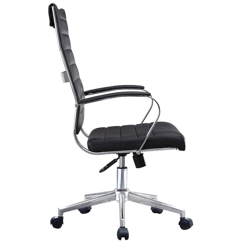 Fauteuil de bureau moderne à dossier haut en cuir PU nervuré, inclinable pour salle de conférence, ordinateur, chef, tâche de direction, patron