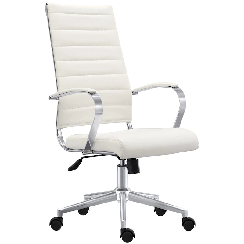 Fauteuil de bureau moderne à dossier haut en cuir PU nervuré, inclinable pour salle de conférence, ordinateur, chef, tâche de direction, patron