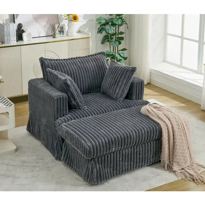 Fauteuil inclinable en velours côtelé surdimensionné, fauteuil à assise profonde, canapé rembourré épais individuel avec oreiller et pouf