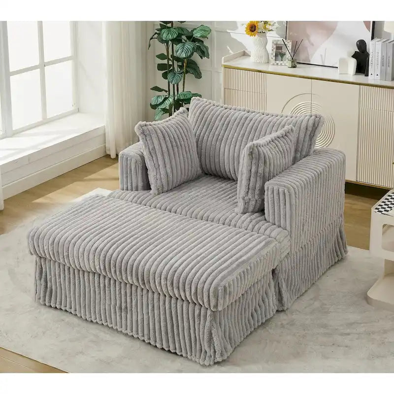 Fauteuil inclinable en velours côtelé surdimensionné, fauteuil à assise profonde, canapé rembourré épais individuel avec oreiller et pouf