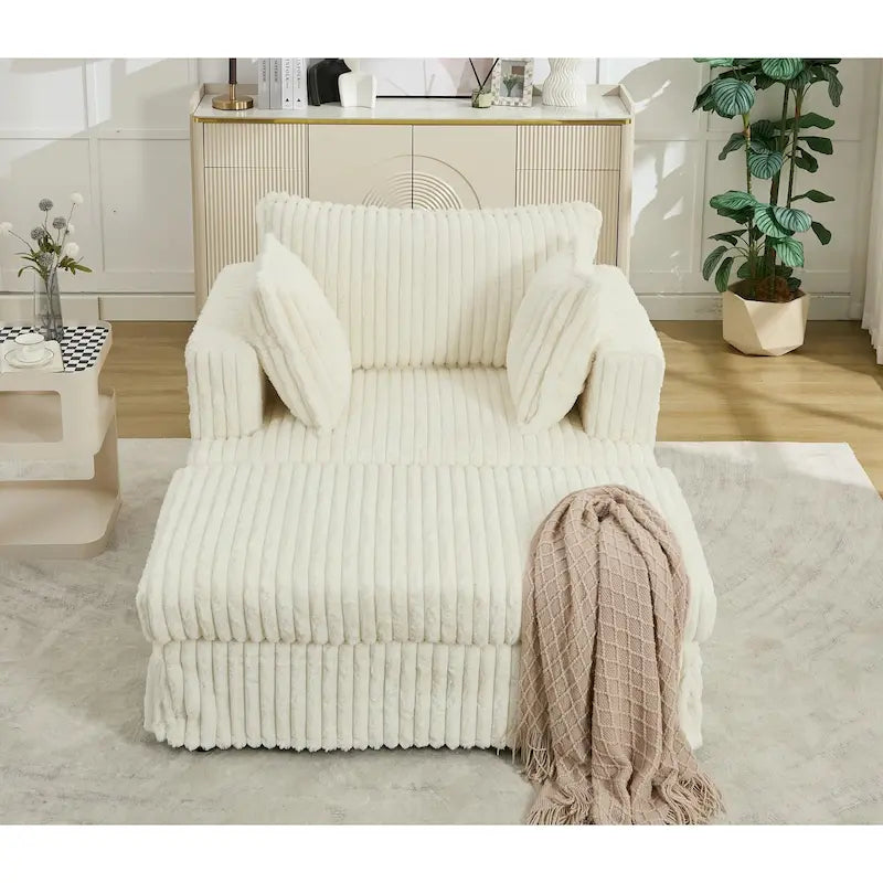 Fauteuil inclinable en velours côtelé surdimensionné, fauteuil à assise profonde, canapé rembourré épais individuel avec oreiller et pouf