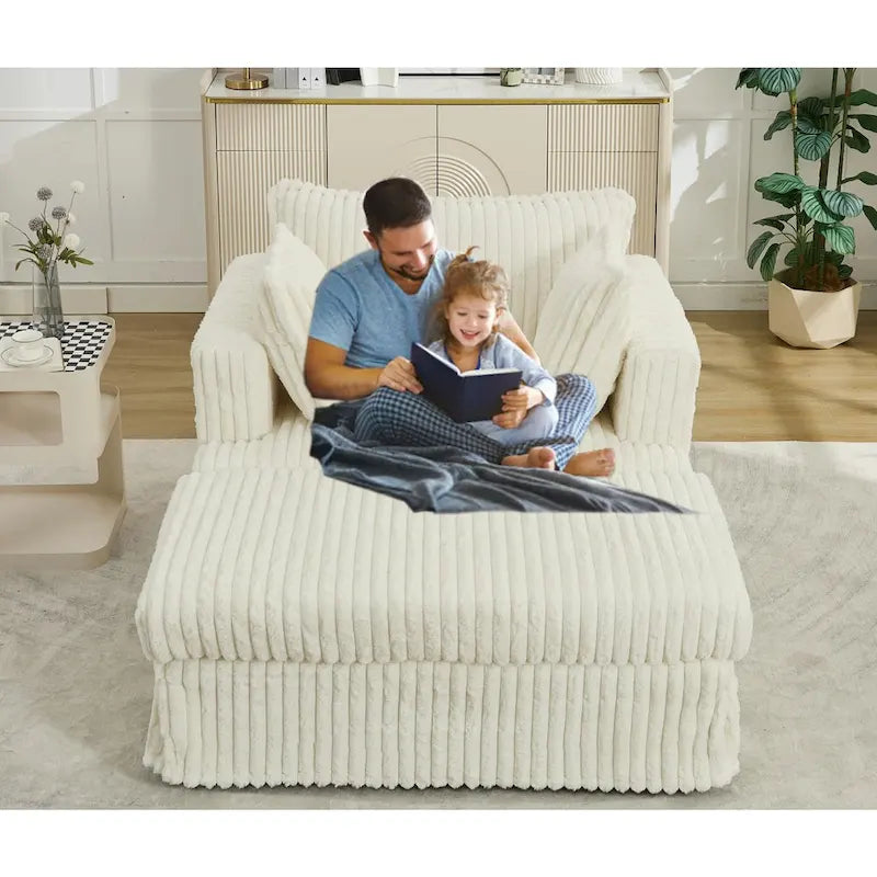 Fauteuil inclinable en velours côtelé surdimensionné, fauteuil à assise profonde, canapé rembourré épais individuel avec oreiller et pouf