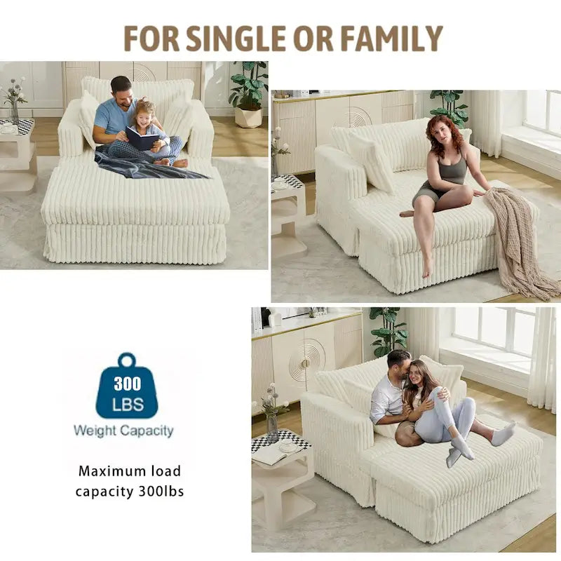 Fauteuil inclinable en velours côtelé surdimensionné, fauteuil à assise profonde, canapé rembourré épais individuel avec oreiller et pouf