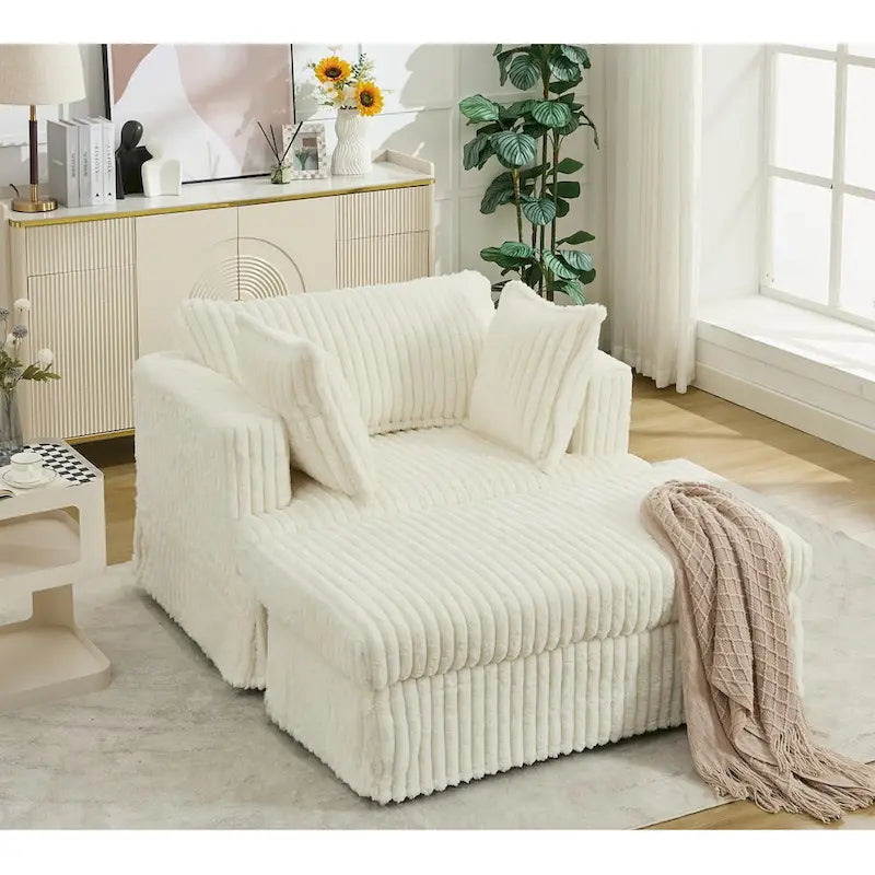 Fauteuil inclinable en velours côtelé surdimensionné, fauteuil à assise profonde, canapé rembourré épais individuel avec oreiller et pouf