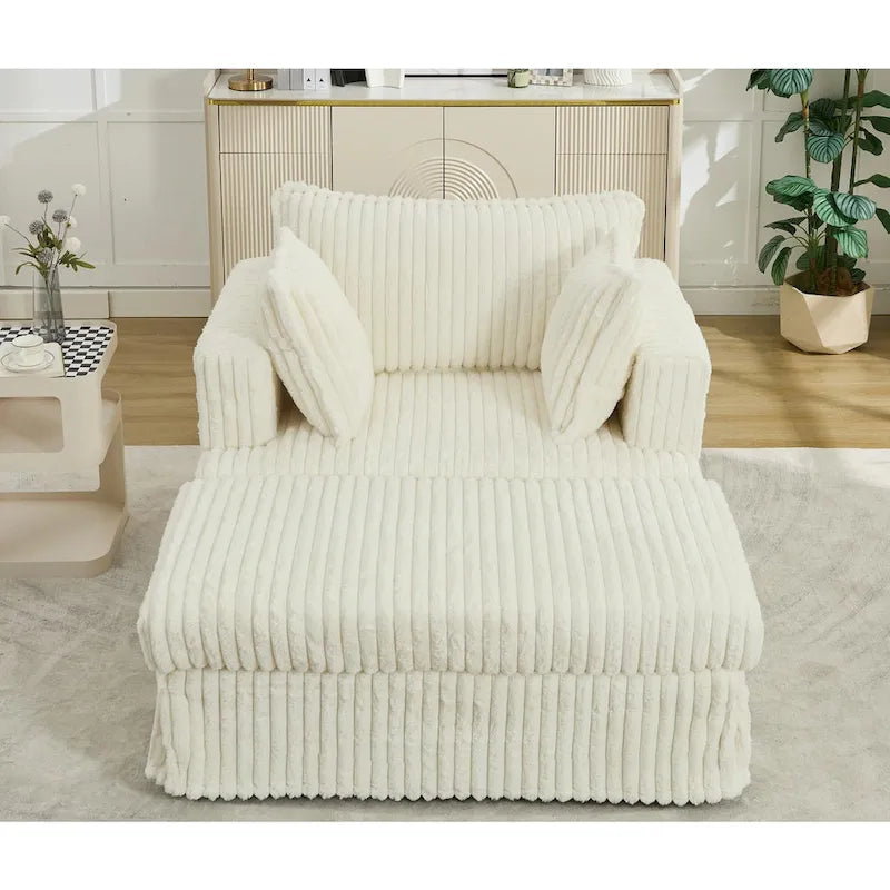 Fauteuil inclinable en velours côtelé surdimensionné, fauteuil à assise profonde, canapé rembourré épais individuel avec oreiller et pouf