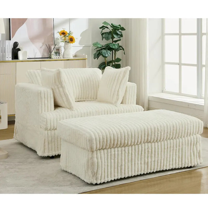 Fauteuil inclinable en velours côtelé surdimensionné, fauteuil à assise profonde, canapé rembourré épais individuel avec oreiller et pouf