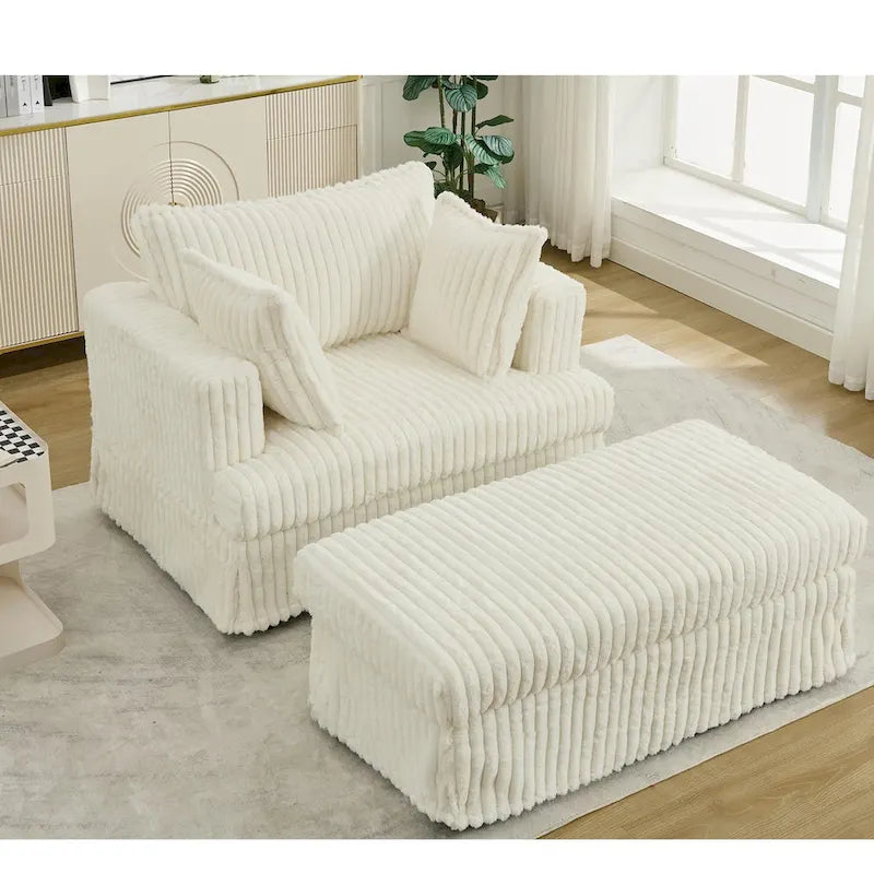 Fauteuil inclinable en velours côtelé surdimensionné, fauteuil à assise profonde, canapé rembourré épais individuel avec oreiller et pouf