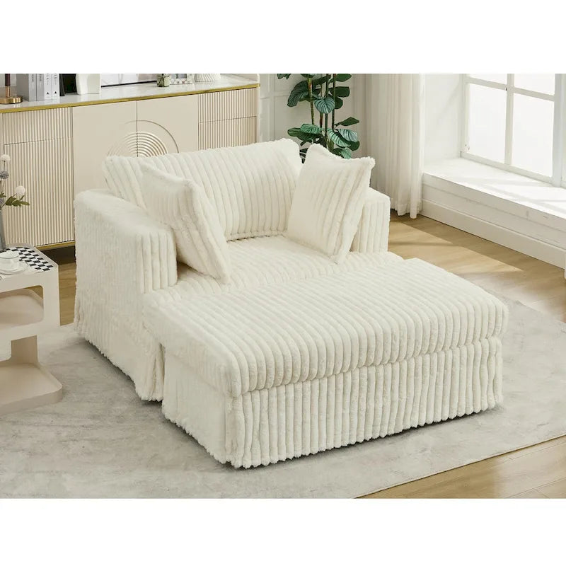 Fauteuil inclinable en velours côtelé surdimensionné, fauteuil à assise profonde, canapé rembourré épais individuel avec oreiller et pouf