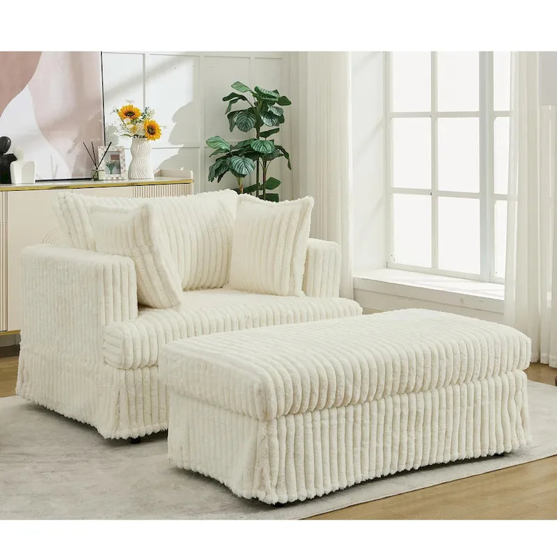 Fauteuil inclinable en velours côtelé surdimensionné, fauteuil à assise profonde, canapé rembourré épais individuel avec oreiller et pouf