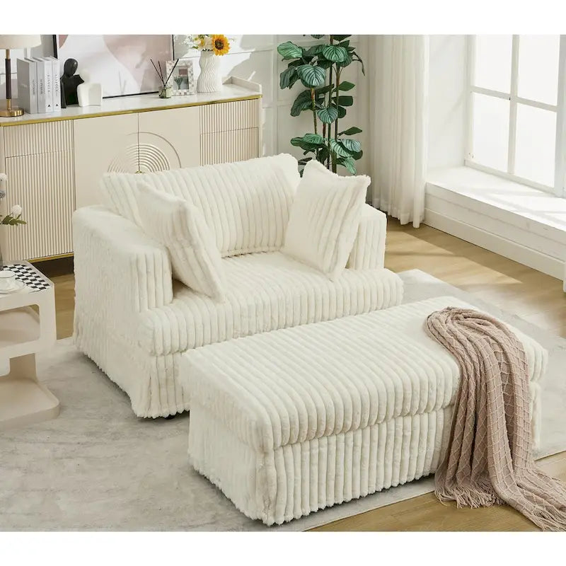 Fauteuil inclinable en velours côtelé surdimensionné, fauteuil à assise profonde, canapé rembourré épais individuel avec oreiller et pouf