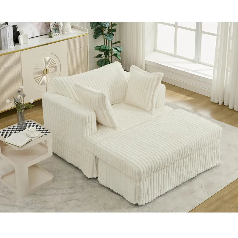 Fauteuil inclinable en velours côtelé surdimensionné, fauteuil à assise profonde, canapé rembourré épais individuel avec oreiller et pouf