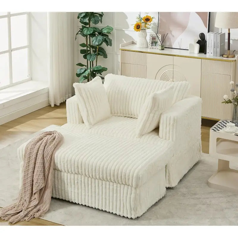 Fauteuil inclinable en velours côtelé surdimensionné, fauteuil à assise profonde, canapé rembourré épais individuel avec oreiller et pouf