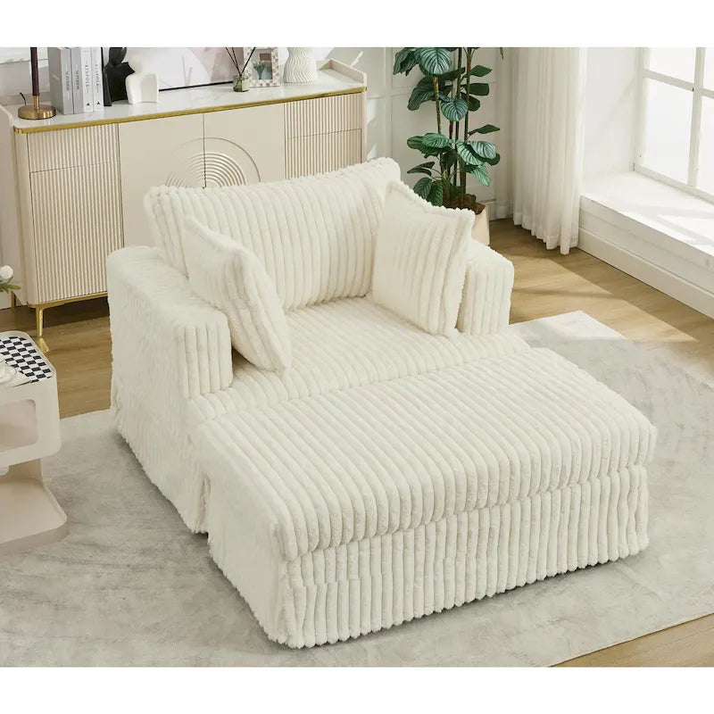 Fauteuil inclinable en velours côtelé surdimensionné, fauteuil à assise profonde, canapé rembourré épais individuel avec oreiller et pouf
