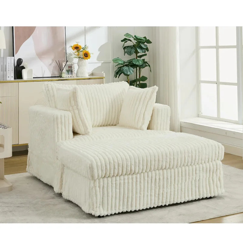 Fauteuil inclinable en velours côtelé surdimensionné, fauteuil à assise profonde, canapé rembourré épais individuel avec oreiller et pouf