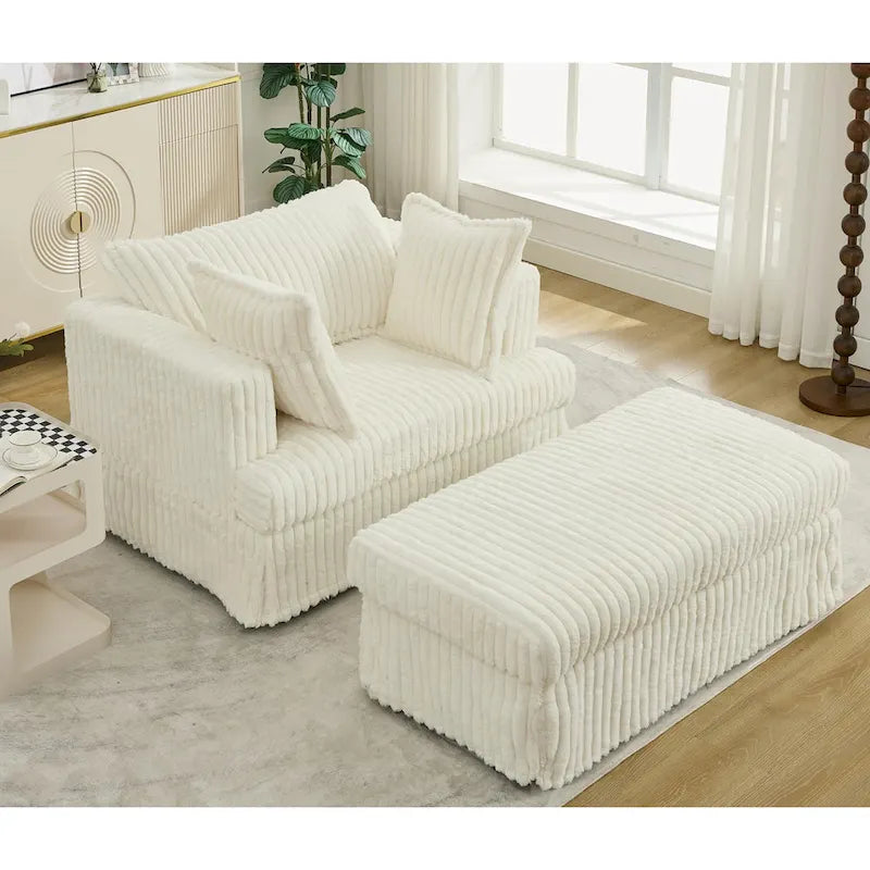Fauteuil inclinable en velours côtelé surdimensionné, fauteuil à assise profonde, canapé rembourré épais individuel avec oreiller et pouf