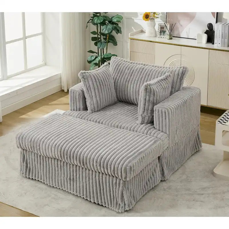 Fauteuil inclinable en velours côtelé surdimensionné, fauteuil à assise profonde, canapé rembourré épais individuel avec oreiller et pouf