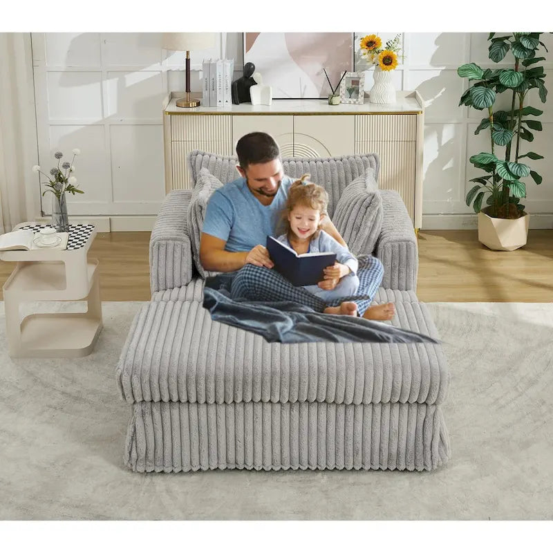 Fauteuil inclinable en velours côtelé surdimensionné, fauteuil à assise profonde, canapé rembourré épais individuel avec oreiller et pouf