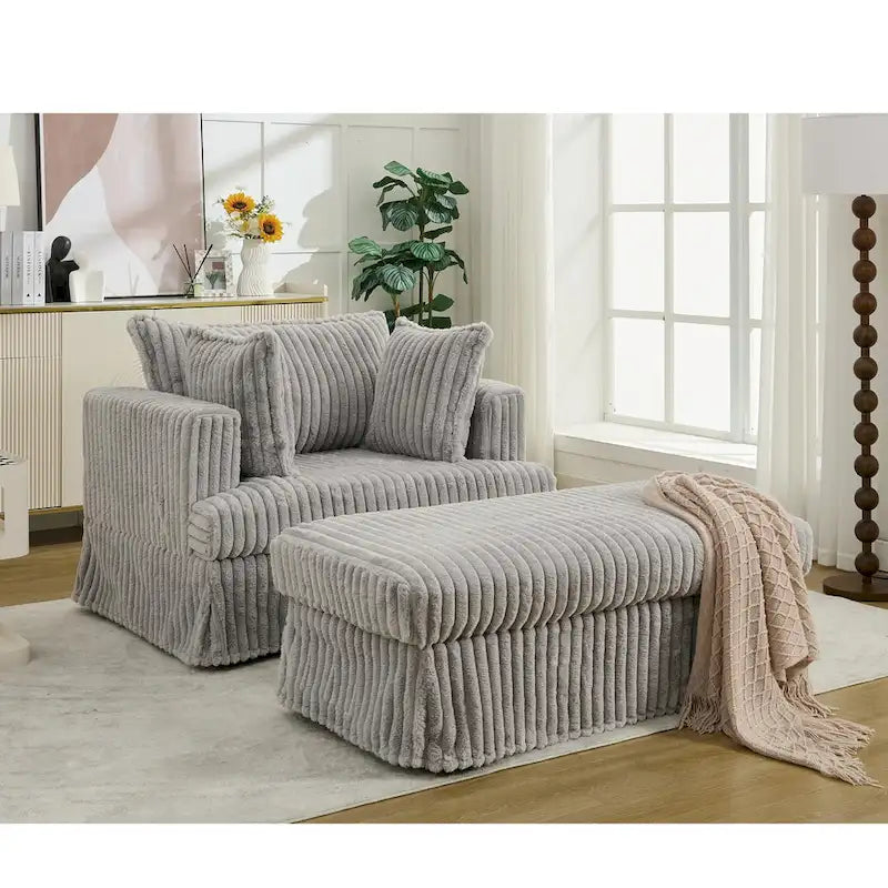 Fauteuil inclinable en velours côtelé surdimensionné, fauteuil à assise profonde, canapé rembourré épais individuel avec oreiller et pouf
