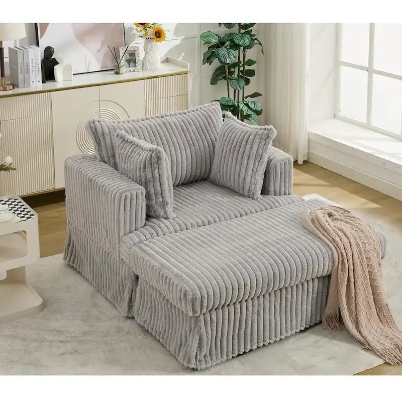 Fauteuil inclinable en velours côtelé surdimensionné, fauteuil à assise profonde, canapé rembourré épais individuel avec oreiller et pouf
