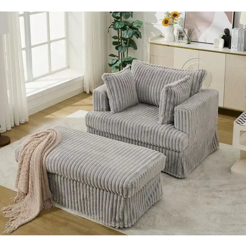 Fauteuil inclinable en velours côtelé surdimensionné, fauteuil à assise profonde, canapé rembourré épais individuel avec oreiller et pouf