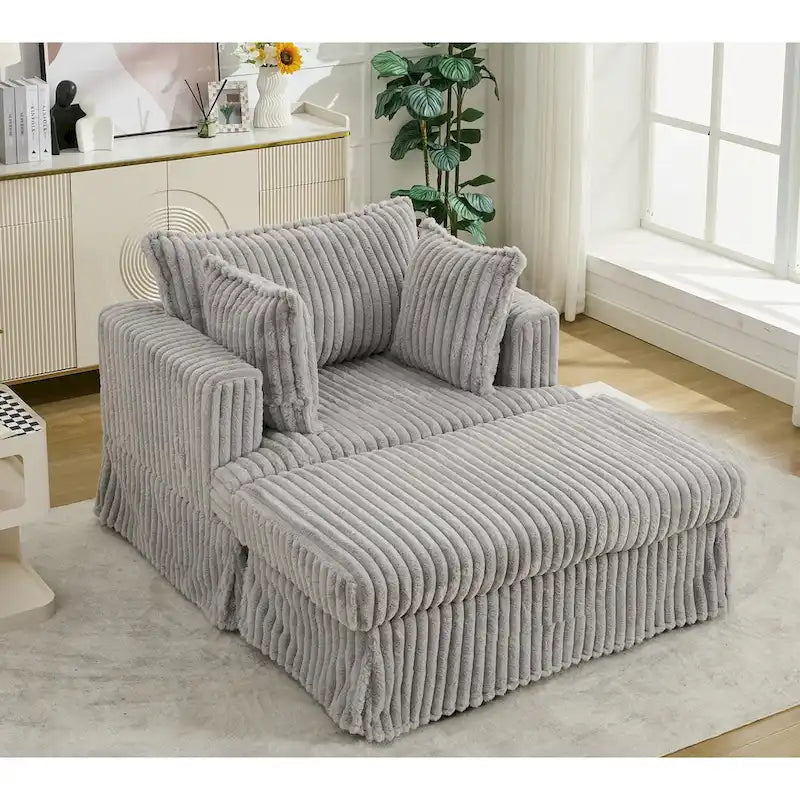 Fauteuil inclinable en velours côtelé surdimensionné, fauteuil à assise profonde, canapé rembourré épais individuel avec oreiller et pouf