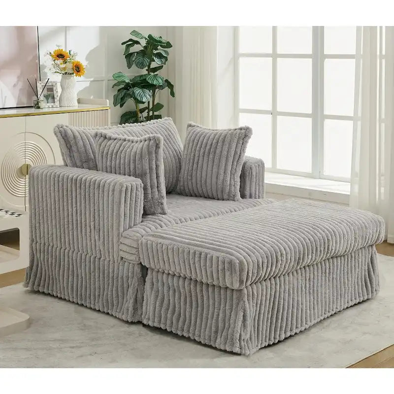 Fauteuil inclinable en velours côtelé surdimensionné, fauteuil à assise profonde, canapé rembourré épais individuel avec oreiller et pouf