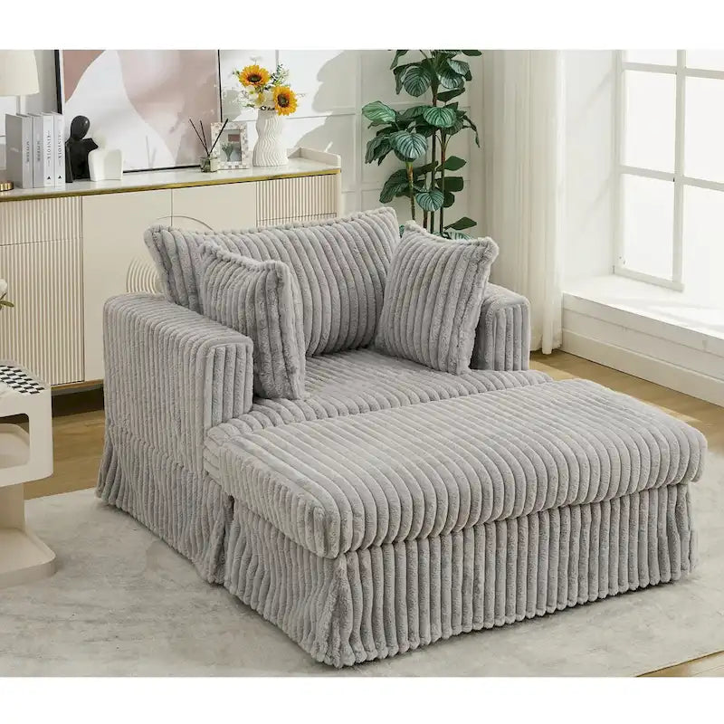Fauteuil inclinable en velours côtelé surdimensionné, fauteuil à assise profonde, canapé rembourré épais individuel avec oreiller et pouf