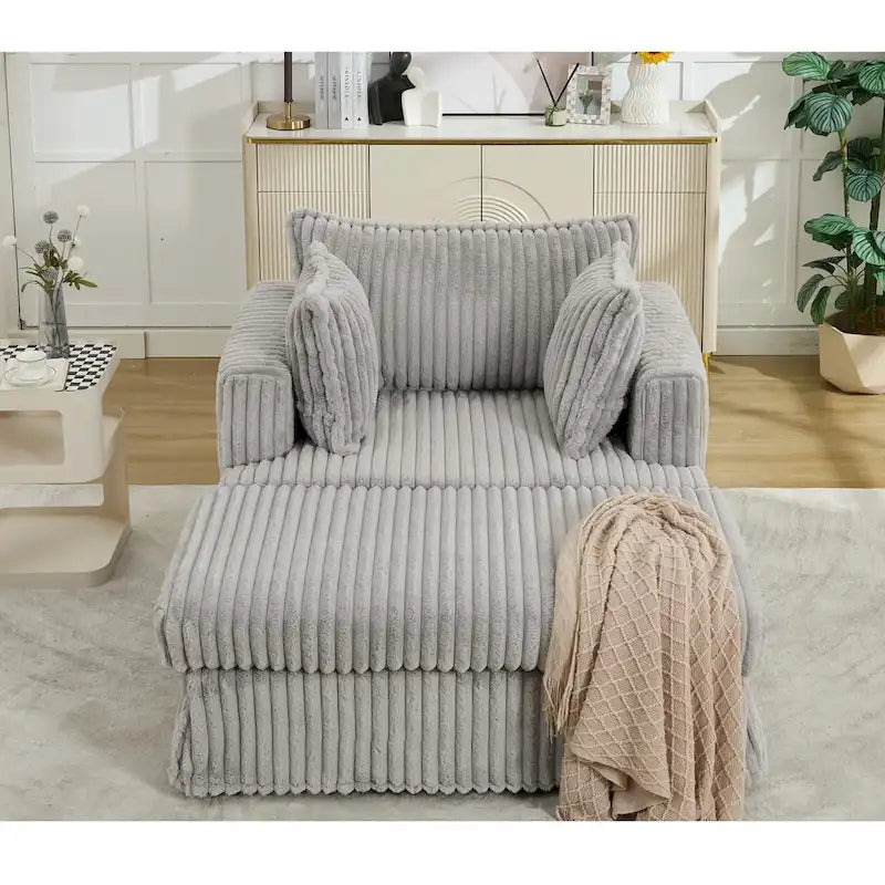Fauteuil inclinable en velours côtelé surdimensionné, fauteuil à assise profonde, canapé rembourré épais individuel avec oreiller et pouf
