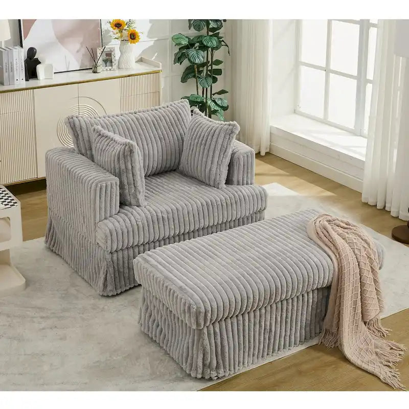 Fauteuil inclinable en velours côtelé surdimensionné, fauteuil à assise profonde, canapé rembourré épais individuel avec oreiller et pouf