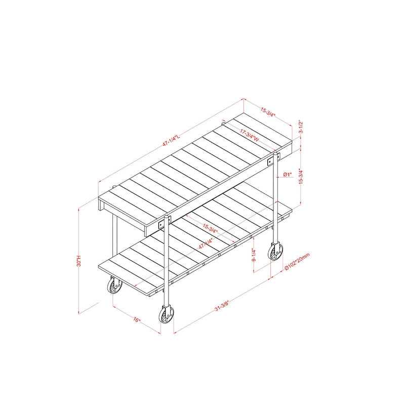 Console de table de ferme en métal à 1 étagère de 47 pouces