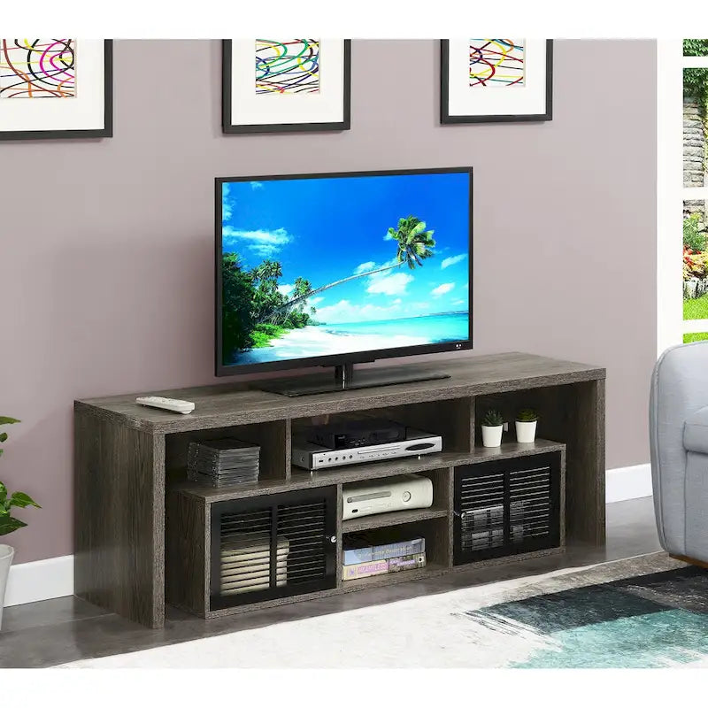 Meuble TV 65 pouces avec placards de rangement et étagères