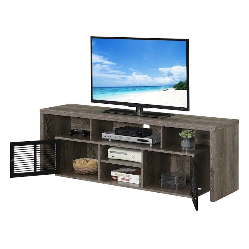 Meuble TV 65 pouces avec placards de rangement et étagères