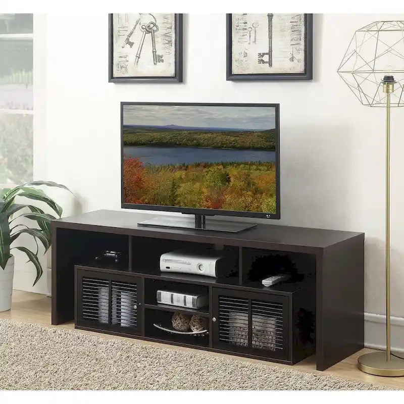Meuble TV 65 pouces avec placards de rangement et étagères