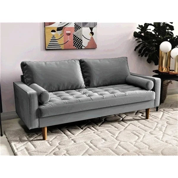 Canapé capitonné en velours de style Mid-Century Modern