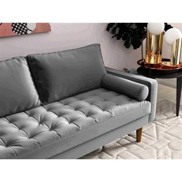 Canapé capitonné en velours de style Mid-Century Modern