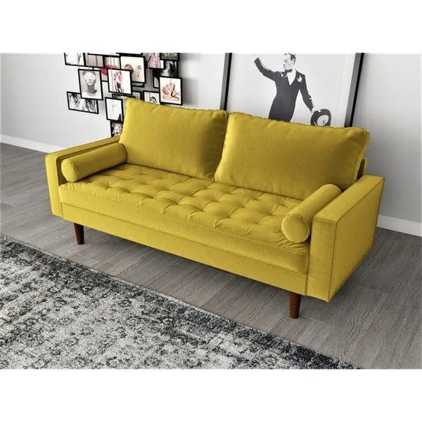 Canapé capitonné en velours de style Mid-Century Modern