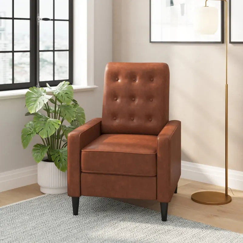 Fauteuil inclinable à dossier capitonné avec mécanisme de poussée